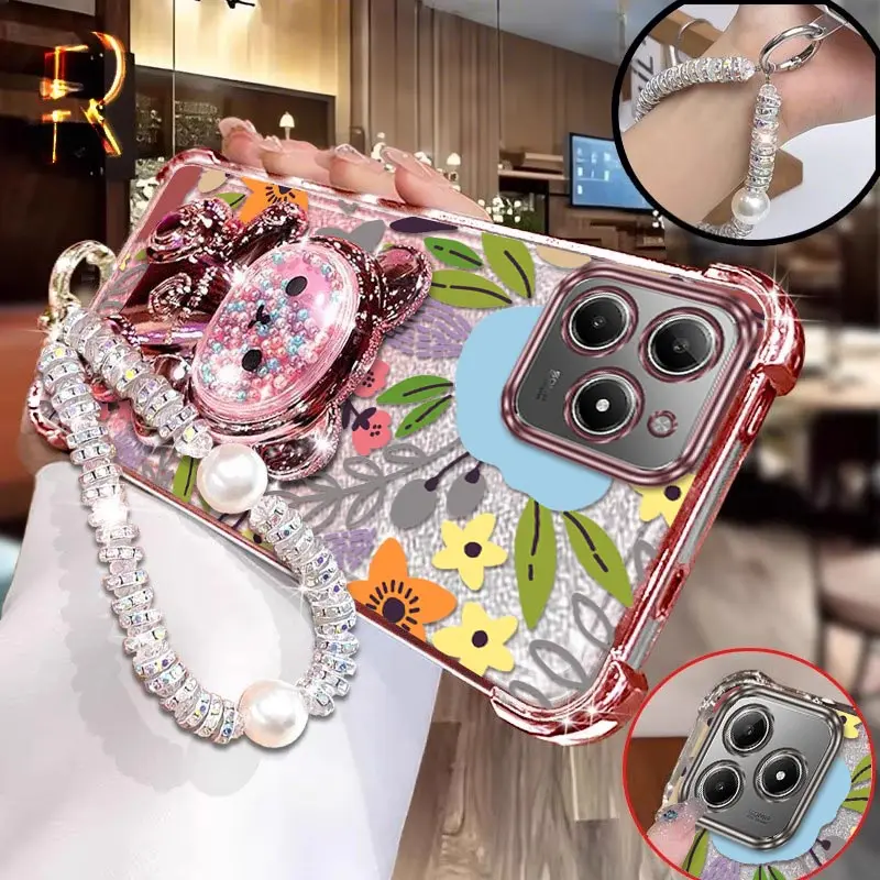 

C63 Colorful flowers Plating Bracelet Holder Phone Case For Realme C53 C55 C51S C33 C51 C61 C35 C75 Narzo N55 N63 Note 50 Cover