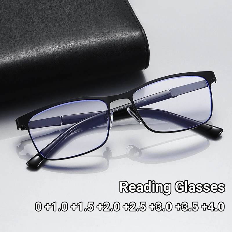 

Men's Business Reading Glasses for Elderly Classic Metal Presbyopia Eyeglasses Blue Light Blocking Eye Protection Eyewear