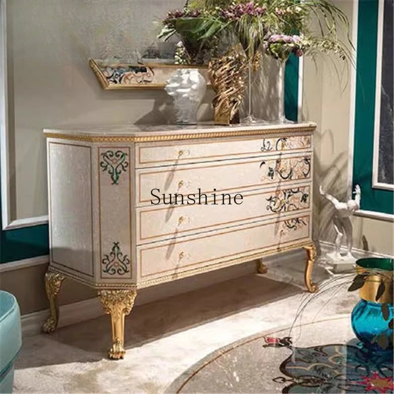 

Four buckets solid wood dining side cabinet shell parquet storage luxury villa furniture