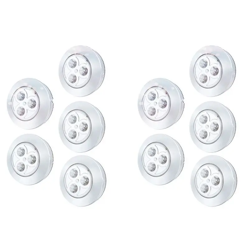 10パック-led電池式ワイヤレスナイトタッププレスランプ-粘着式プッシュセーフライト-廊下クローゼットキャビネット用-シルバー