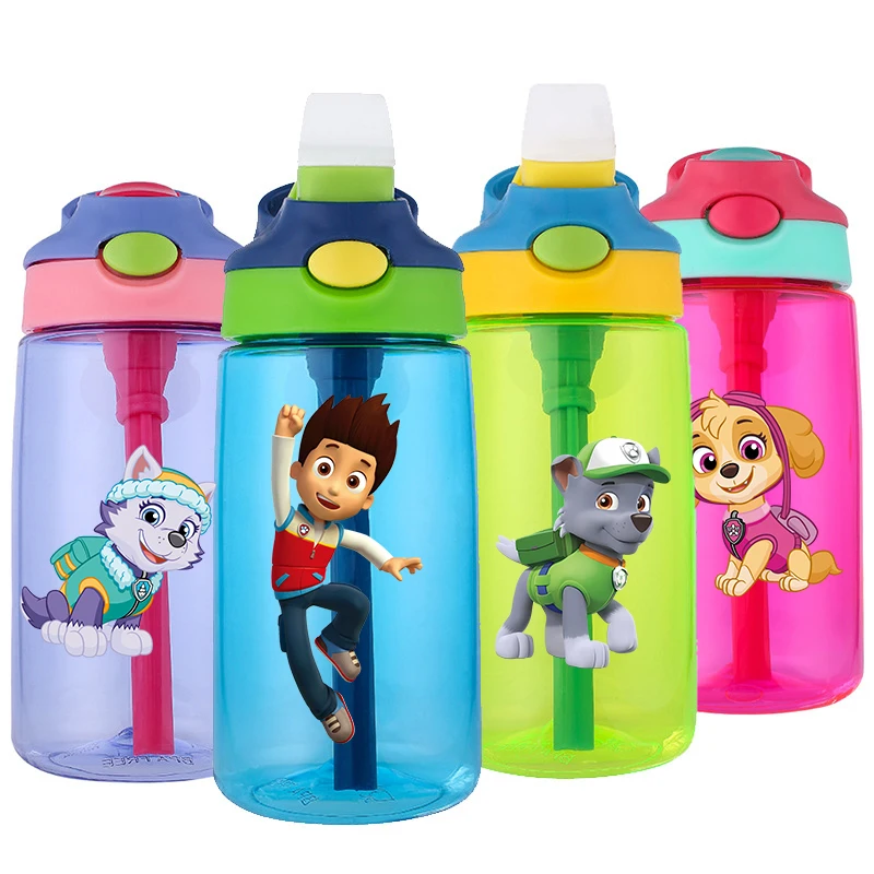 

480ml Paw Patrols Water Bottle With Straw Portable Travel Bottles Gym Sports Fitness Cup Summer Cold Water Juice Drinking Bottle