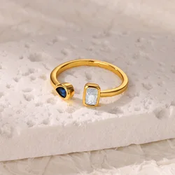 Zircon Square Drop Rings For Women Stainless Steel Gold Color Geometric Ring 2024 New Wedding Engagement Christmas Jewelry Gift