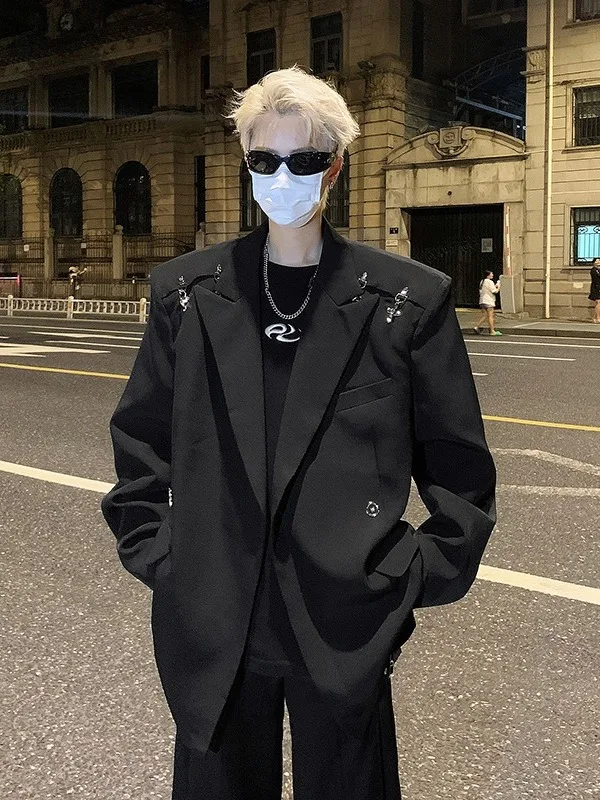 

Повседневный металлический синий костюм в виде самолета, мужской и женский костюм Cleanfit, пальто West для отдыха, осеннее модное молодежное пальто из полиэстера