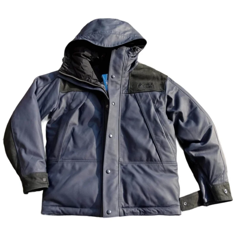 Blue Winter Hooded Leather Down Jacket Men Casual Style Europe Size Genuine Natural Sheepskin Thick Warm Spliced Coat