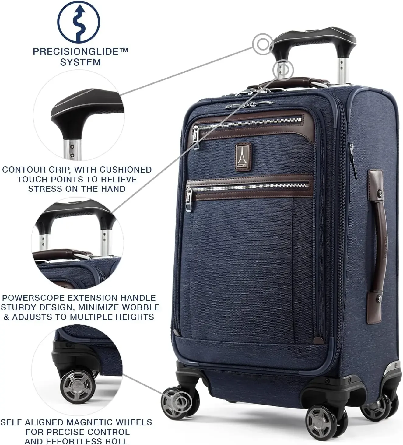 Soft Expandable Carry-on Luggage, 8-Wheel Spinner Luggage, USB Ports, Suit, Men and Women, Solid Navy, Carry-On 21