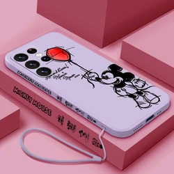 Disney Mickey Minnie Balloon per Samsung S24 S23 S22 S21 S20 Fe S10 Note 20 Ultra Lite Plus custodia per telefono con corda sinistra liquida