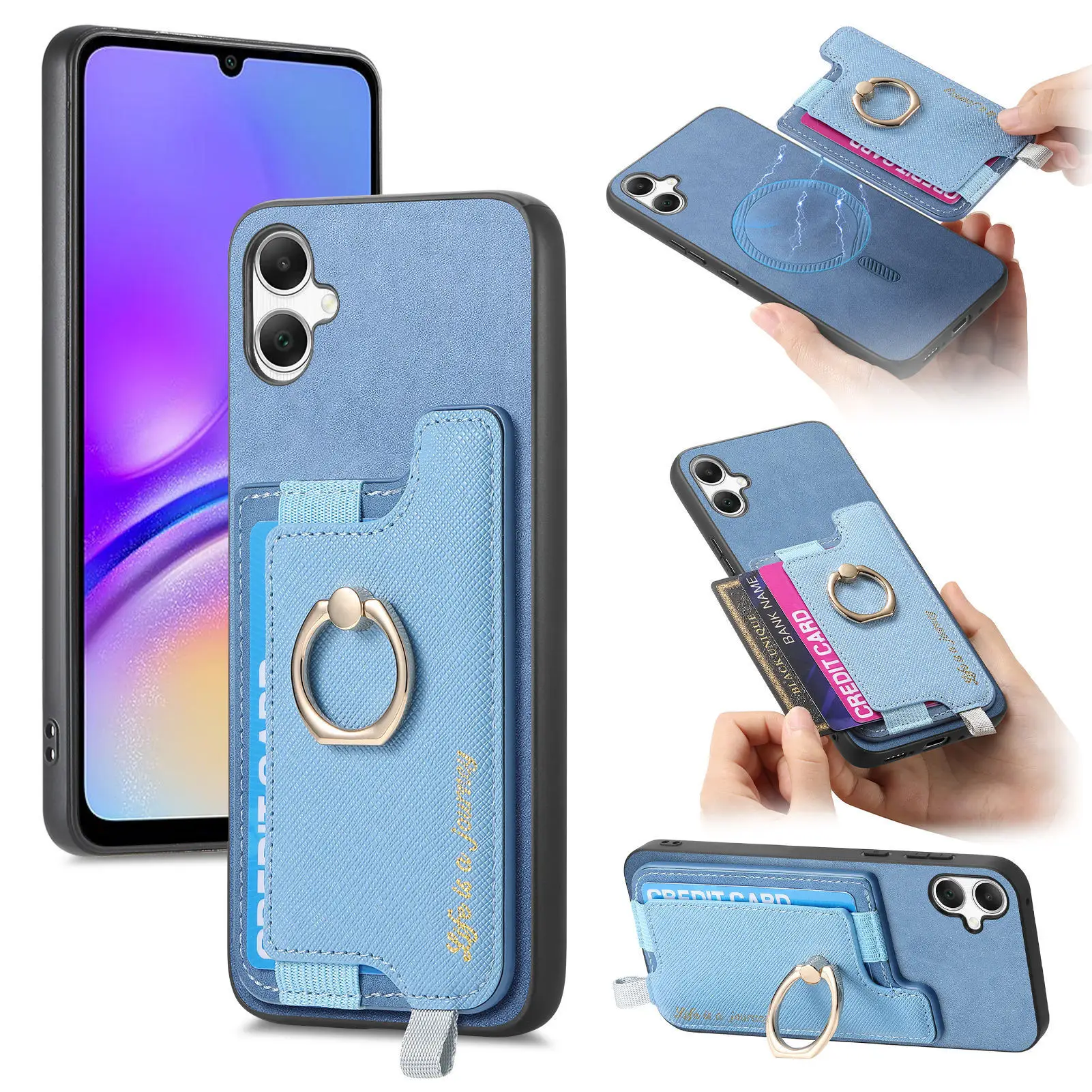 2 in 1 Detachable Magnetic Ring Holder Card slot wallet Leather Back Cover For Samsung Galaxy A05 6.7 inch shockproof Phone case