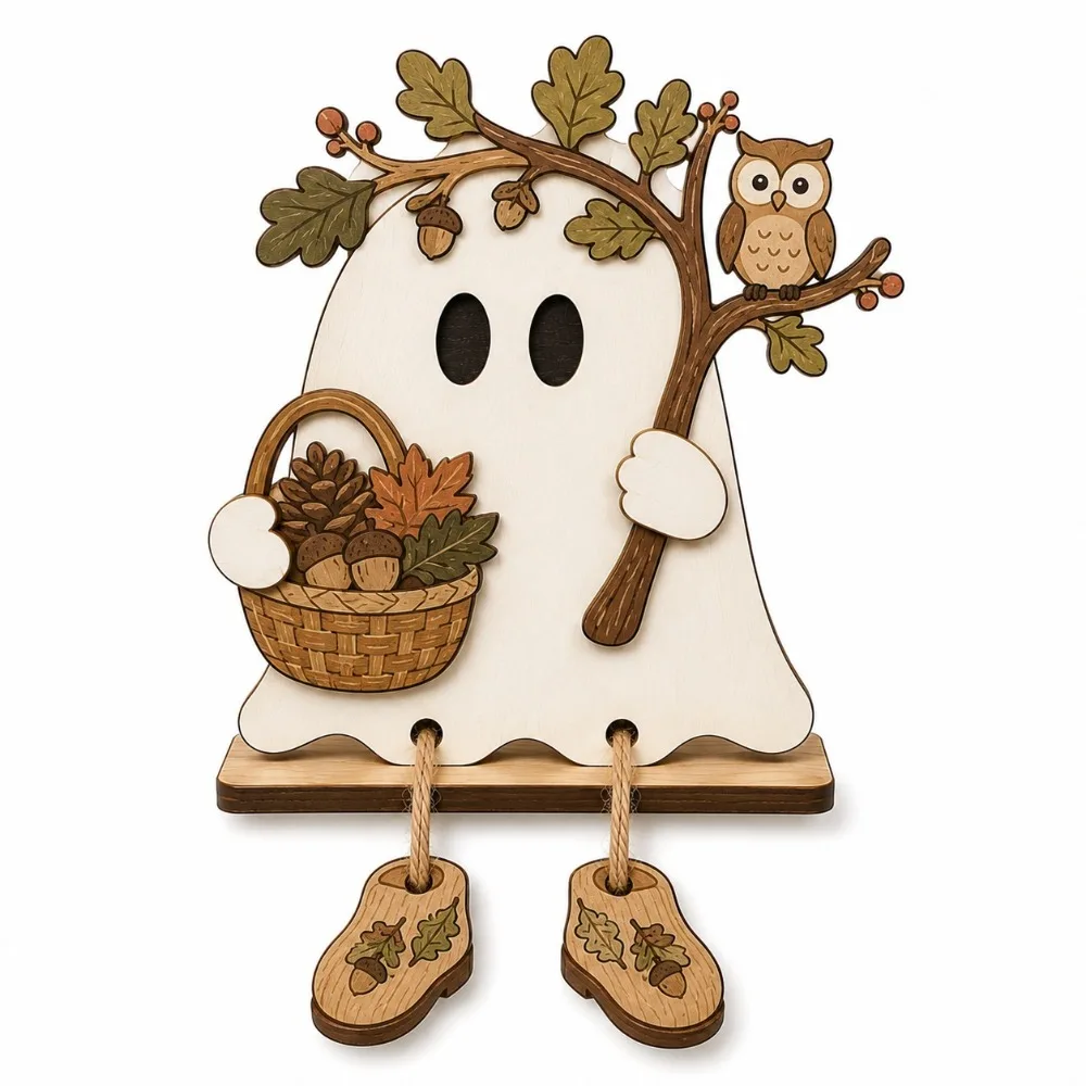 Fun Shape Halloween Wooden Ghost Signs Handmade Rustic Ghost Figure Tabletop Sign 2D Flat Decorative Ghost Table Ornament