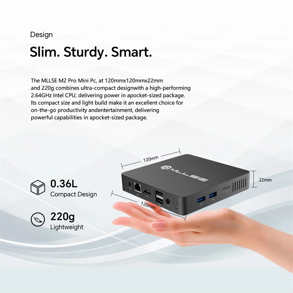 Mini PC MLLSE M2 Pro Potente 8 GB di RAM, SSD 128/256 GB, Intel J3710, Windows 10Pro - Compatto e ideale per casa, lavoro e giochi