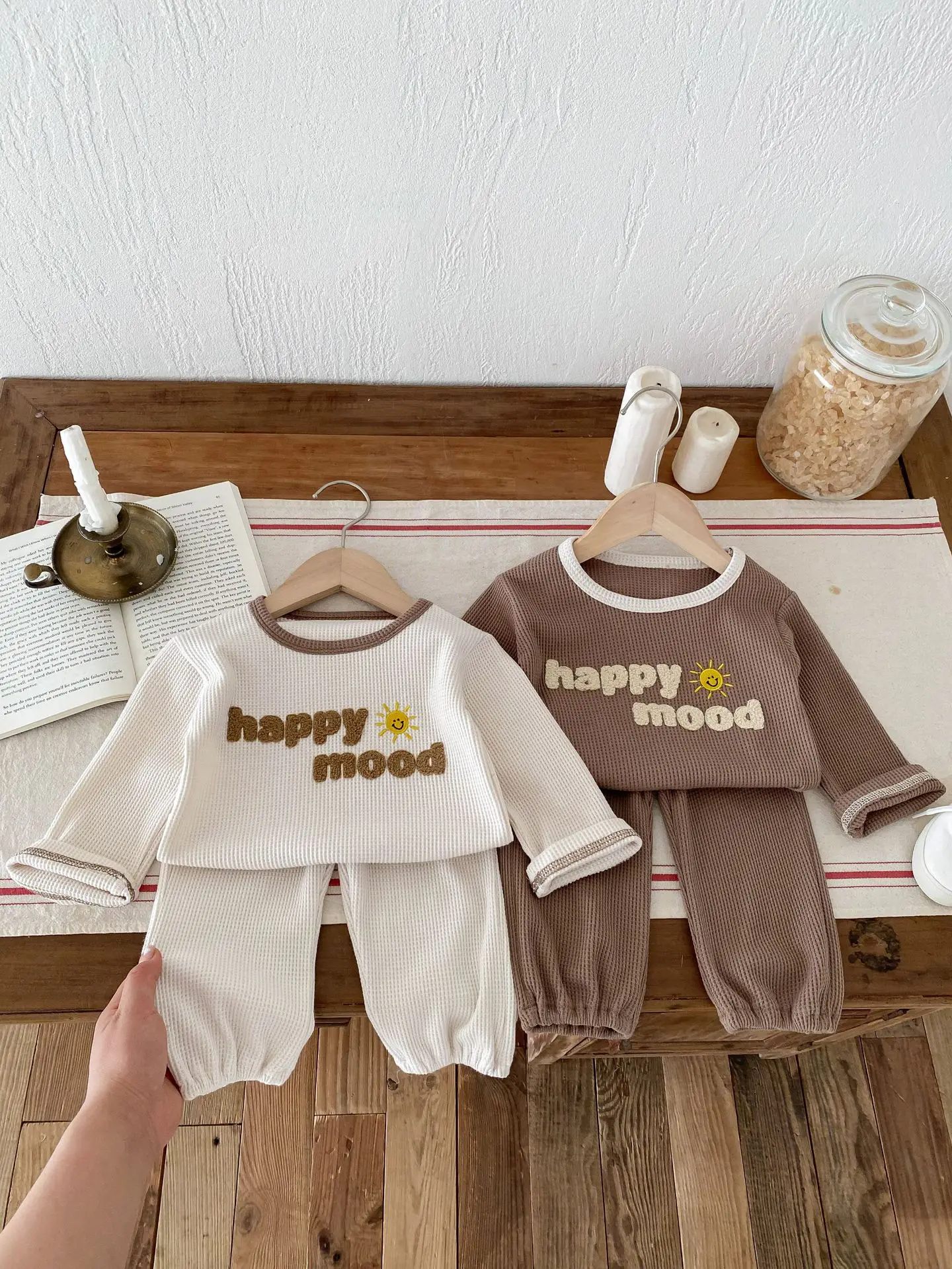 

2024 Autumn New Baby Long Sleeve Clothes Set Toddler Boy Girl Sweatshirt + Casual Pants 2pcs Suit Infant Waffle Letter Outfits