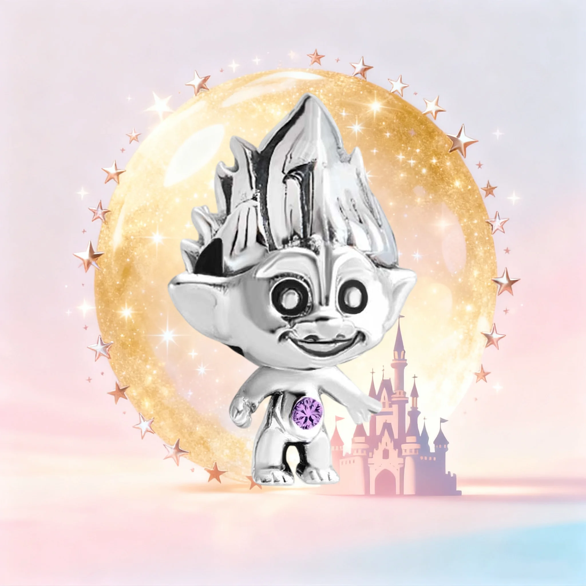 

Trolls Character S925 Silver Charm Bead with Purple Crystal Fit Snake Bone Chain Bracelet Fashion Jewelry Gift for Women