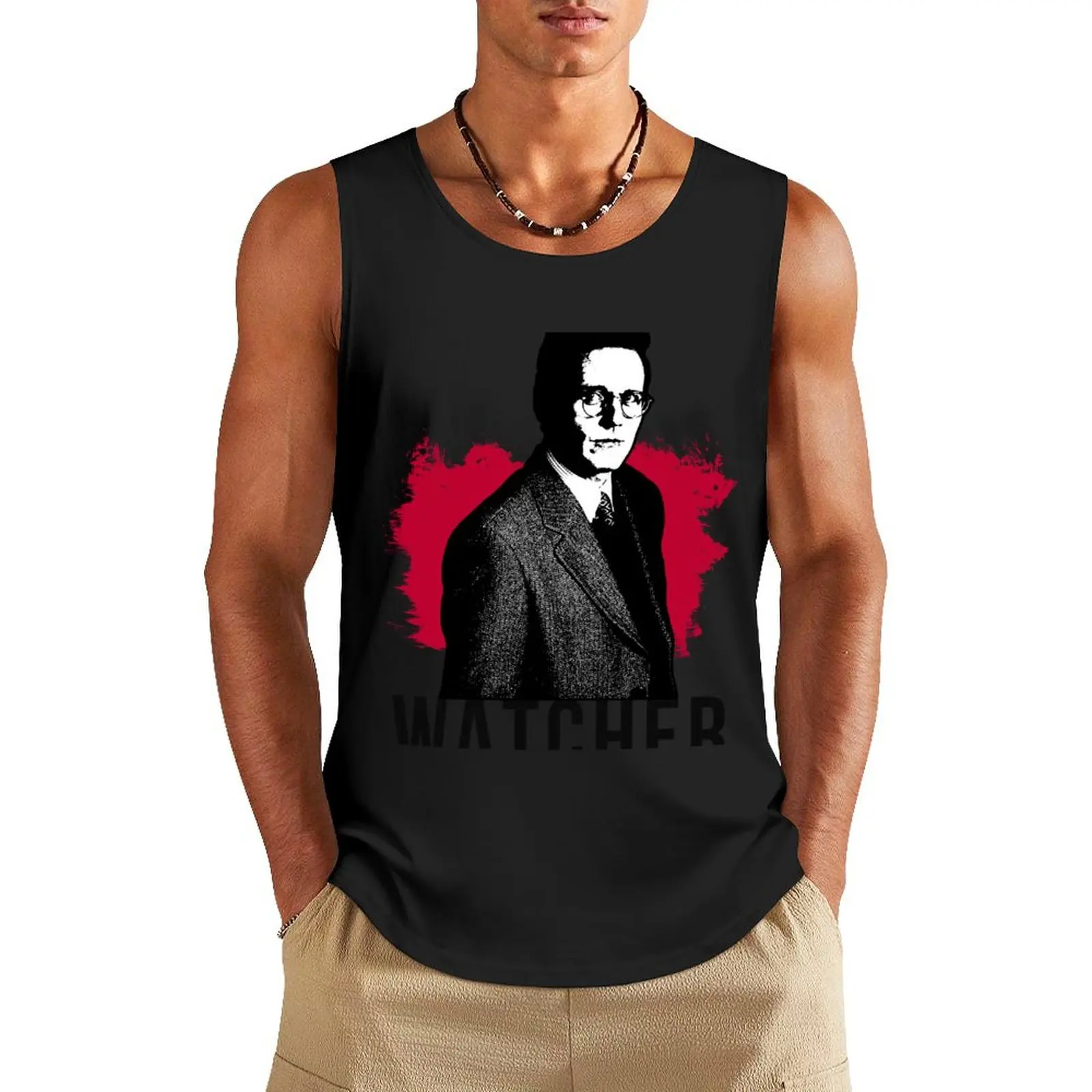 Giles the Watcher - Red with Black Text (BtVS) Tank Top man sexy?costume Vest male Gym man anime