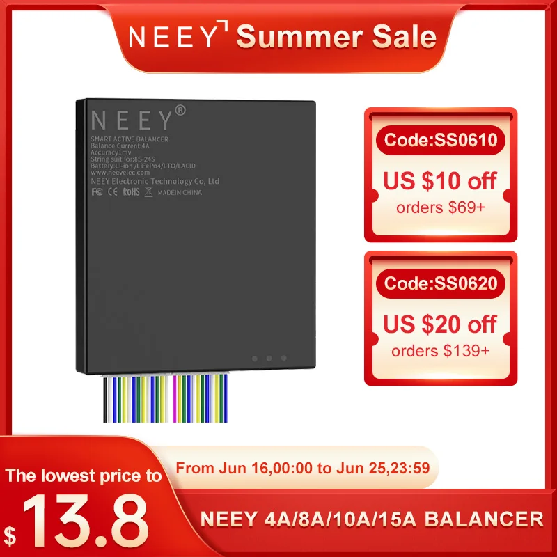 NEEY 4A 8A 10A 15A BMS Smart Active Balancer 3S-24S 12V-100V Lifepo4 / Lipo/ LTO Battery Energy equalization