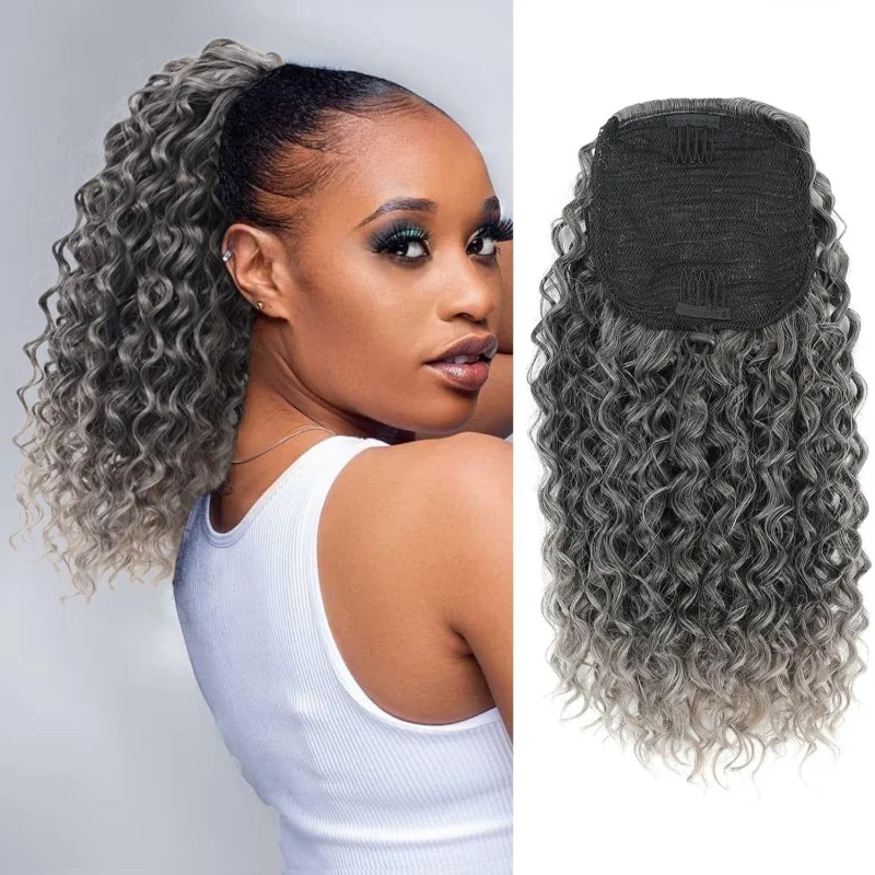 African women's wig , easy-to-use drawstring high , small curly ponytail