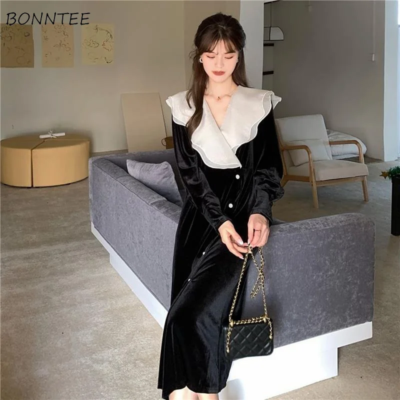 Dress for Women Autumn Irregular Vintage Panelled Casual Elegant Streetwear Aesthetic French Style Literary Vestidos De Mujer