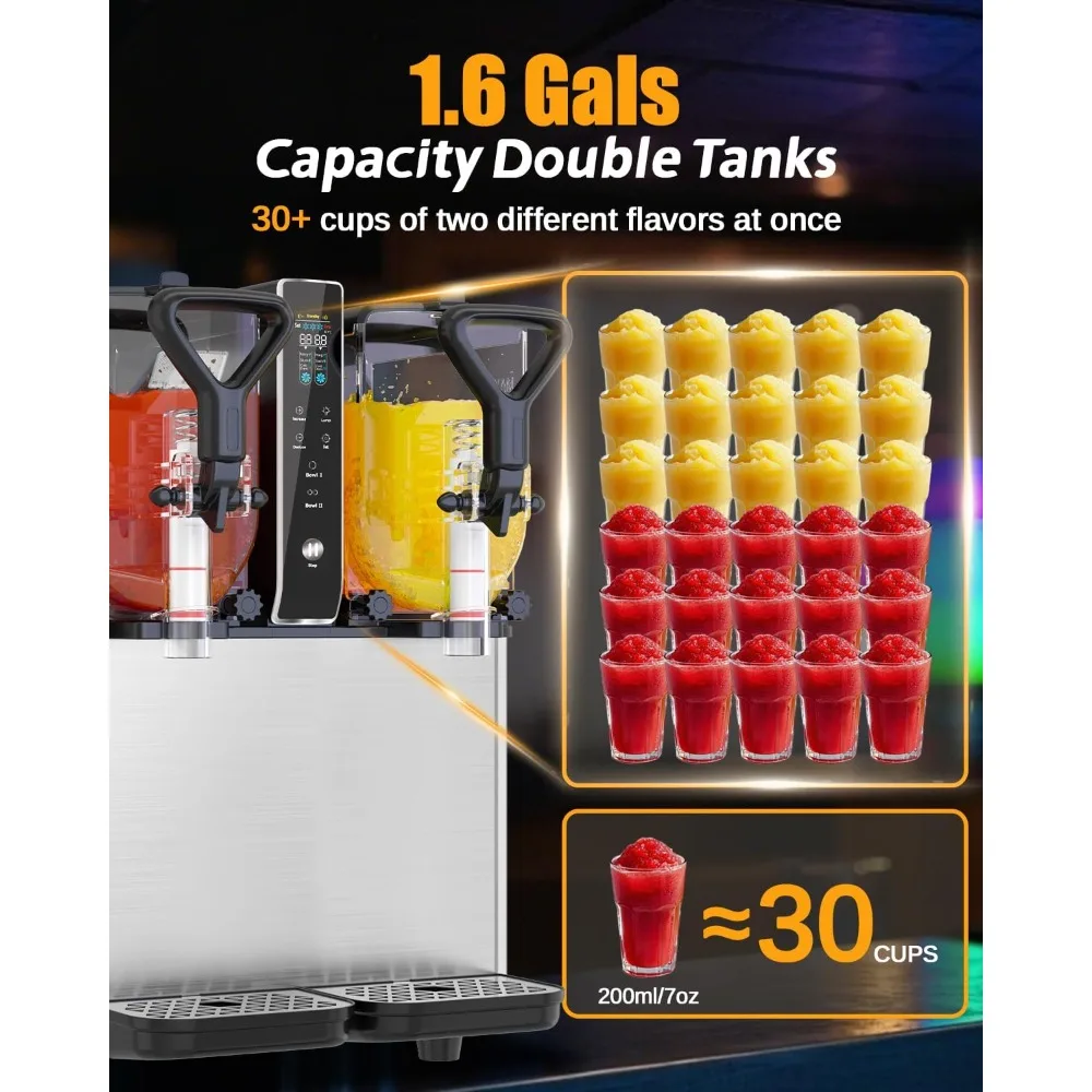 Slushie Machine, No Ice Needed, 0.8 Gallons x 2 Tank Margarita Machine with Food-Grade PC Tank for Margaritas Slushies Frozen Dr