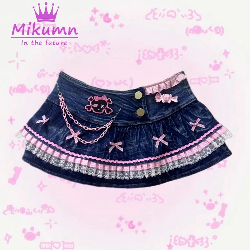 Mikumn Harajuku Low Waist Mini Skirt Women Kawaii Y2K Aesthetics Grunge Sexy Denim Skirt Girls Punk Short Skirt Mujer Streetwear