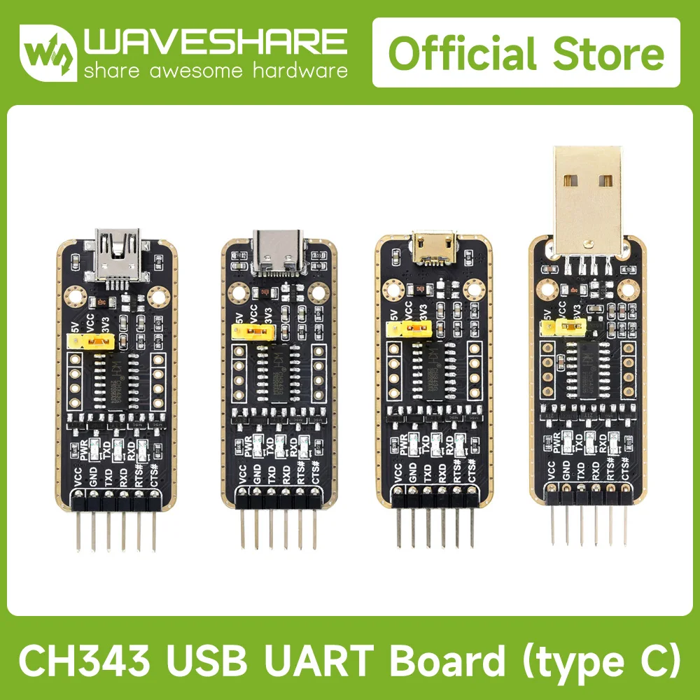 Waveshare USB To UART Module, Micro / Mini / Type-A / Type-C Connectors, Converter, High Baud Rate, TTL Adapter
