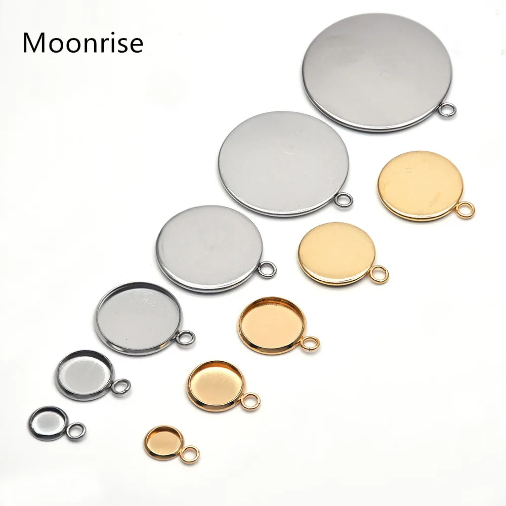 10-20Pcs 316 Stainless Steel Surgical Bezel Cup Blanks Tray Settings for 6-30mm Round Cabochon Photo Cameo Resin Jewelry Making