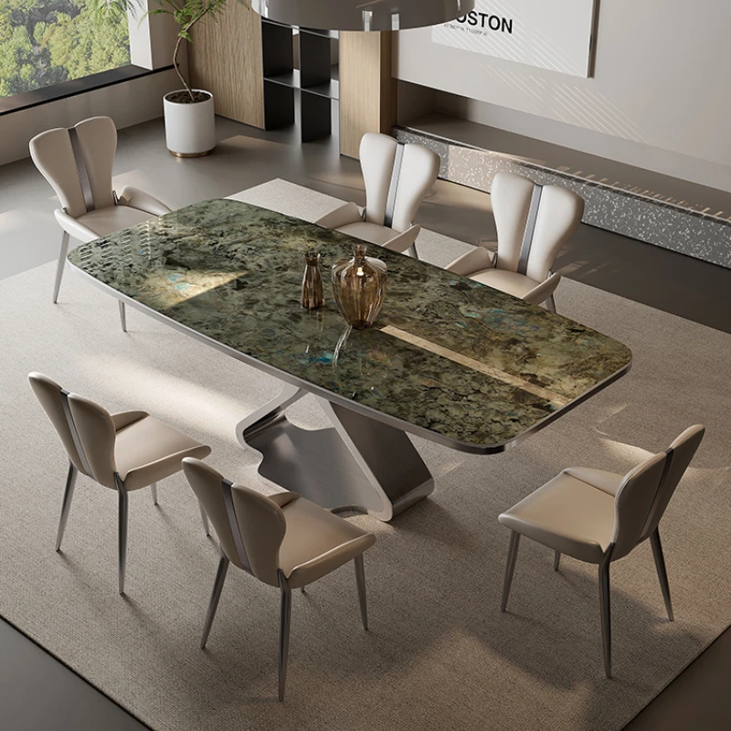 Stone Plate Dining Table Modern Rectangular Microlite Luxury Stone Marble Dining Table