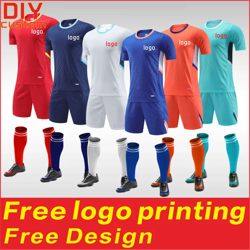 

Быстросохнущий спортивный дышащий футбольный костюм, комплект футболки с логотипом на заказ, мужские и женские тренировочные костюмы на открытом воздухе, трикотажные изделия