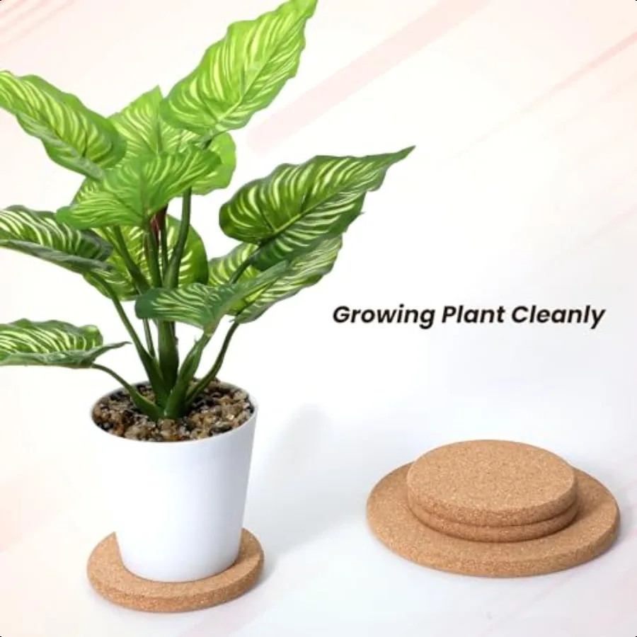 10 عبوات من قواعد الأكواب المصنوعة من الفلين 4 6 8 بوصة طبقات مزدوجة من الصلب السميك لزراعة الفلين وأصحاب النباتات الحصير المستديرة للتدفق الداخلي #5