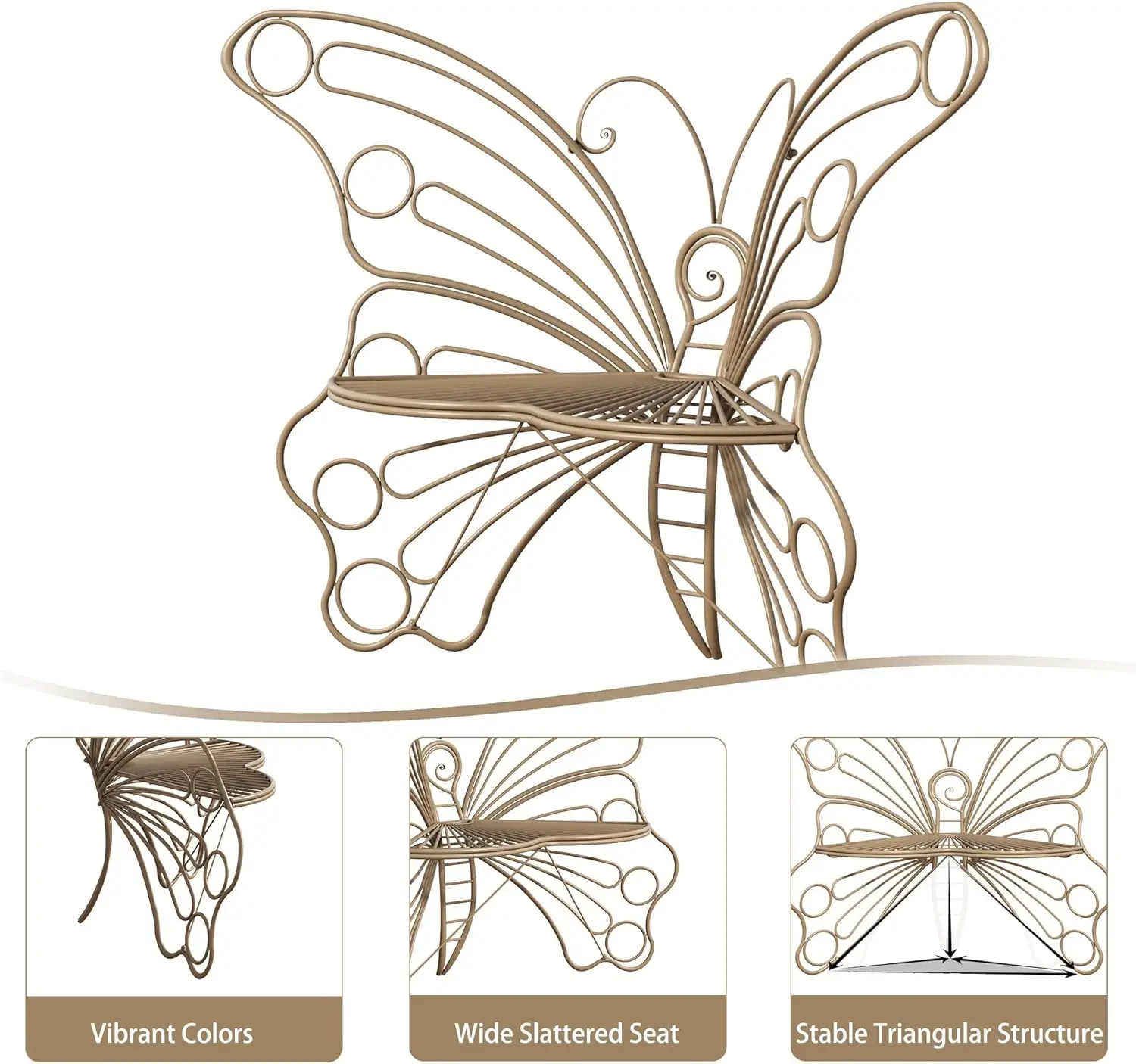 50 Inches Outdoor Bench, Garden Bench With Sturdy Iron Metal Frame, Pretty Butterfly Bench Front Porch Bench For