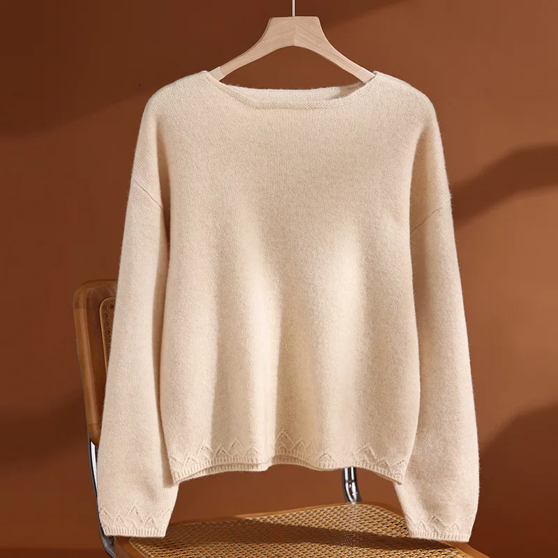 100% Premium Merino Wool Women;s Pullover Sweater Boat Neck Long Sleeve Soft Fluffy Commuter Loose Jumper Fall Winter Outfit