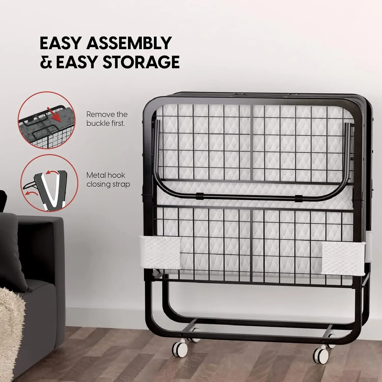75 x 31 Inch Cot Size Folding Rollaway Guest Bed with 5 Inch Memory Foam Mattress Por  Folding Guest Bed for Home  ized