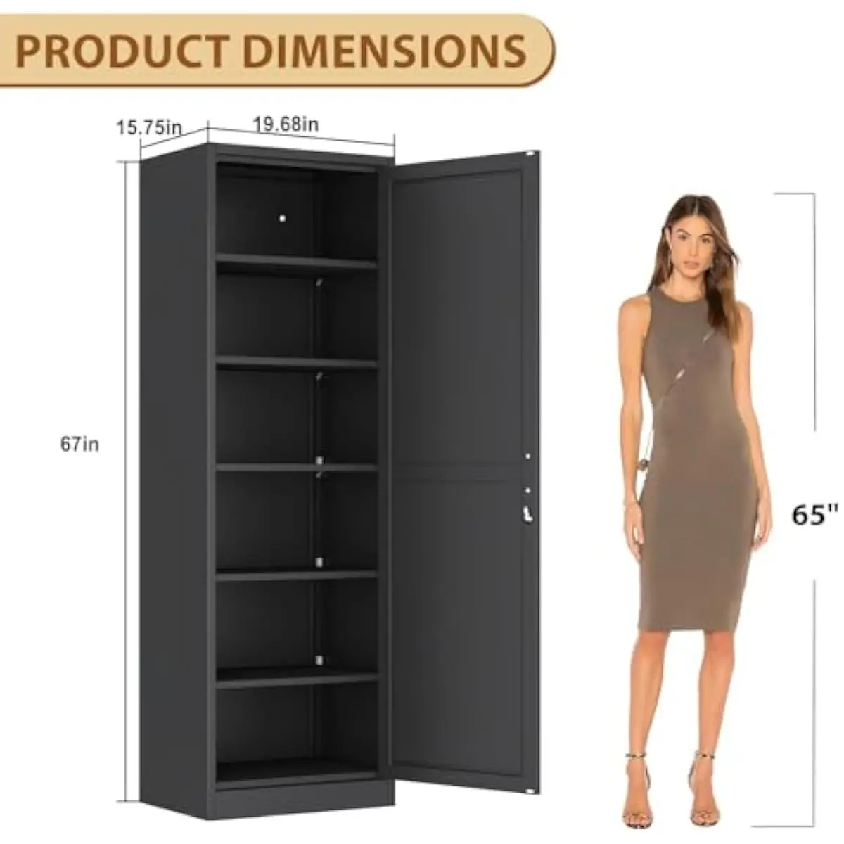 Tall Slim Steel Storage Unit 67 Inch High with Locking Doors and 4 Height-Adjustable Heavy-Duty Shelves for Bathroom Kitchen Off