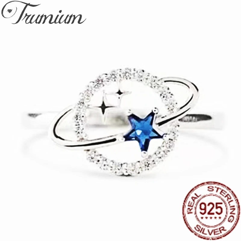 

Trumium Pure 925 Sterling Silver Ring Blue Star Zircon Rings for Women Luxury Romantic Fine Jewelry Dating Wedding Gift Girl