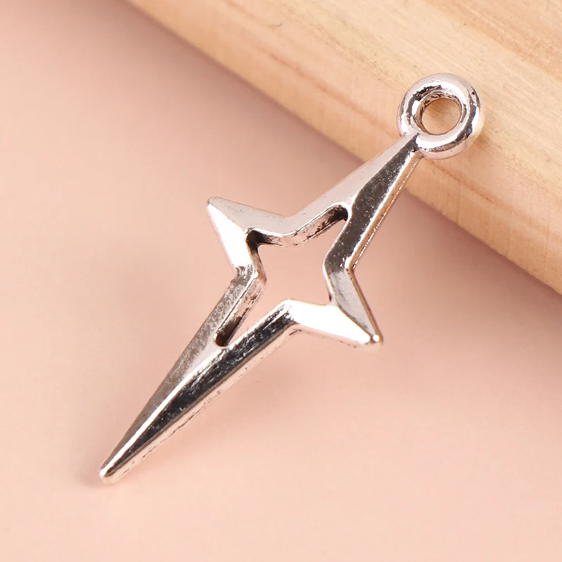 40 Stück 23x10mm Antiksilberfarbene Durchbrochene Sternanhänger für Schmuckherstellung DIY-Zubehör – Detail 5