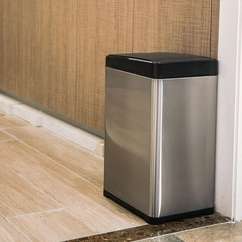 Intelligent Smart Induction Trash Can 50L Livingroom Stainless Steel Commercial Large Size Simple Hotel Office Factory Bin