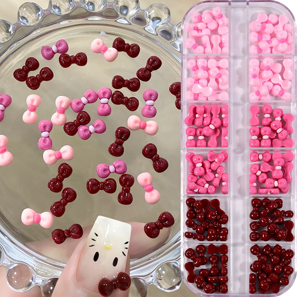 6/12 グリッド 3D ミニちょう結びネイルアートチャームかわいいヒラタ樹脂弓 Y2K ネイルアート装飾 DIY ボウタイマニキュアアクセサリー &