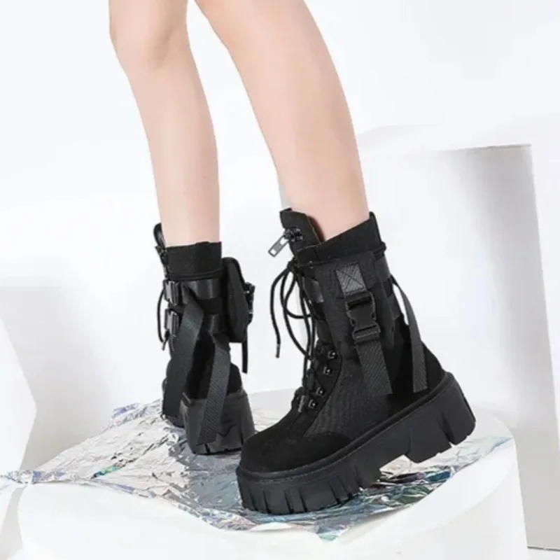 Trend Women's Shoes Fashion Platform Motorcycle Boots for Woman Exquisite Round Head Ankle Boots Designer Shoes Botas Feminina