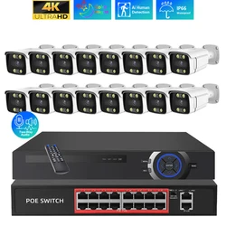 16CH H.265 CCTV NVR Kit 4K AI Human Detection Color Night Vision IP Camera POE 8MP 5MP Outdoor Two-Way Audio Security System