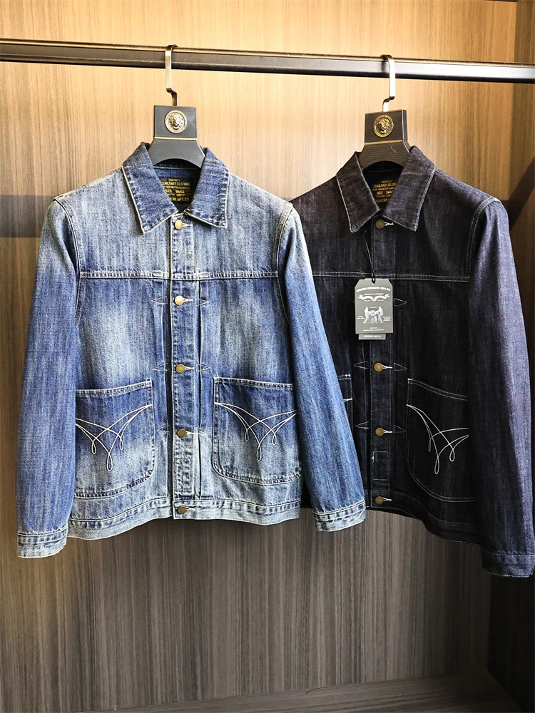 

Heavy Du Waed Denim Jaet Men's Autumn Hunting Sle Casual Faion Stand Fit Cotton 00% Long Sve Button Closure