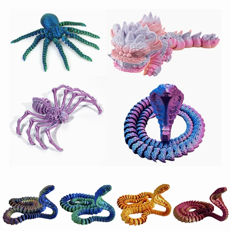 3D gedruckte Modelle Spinne Oktopus Schlange Figur bewegliche gemeinsame Simulation Spielzeug kreative Desktop-Ornamente Spielzeug buntes Handwerk