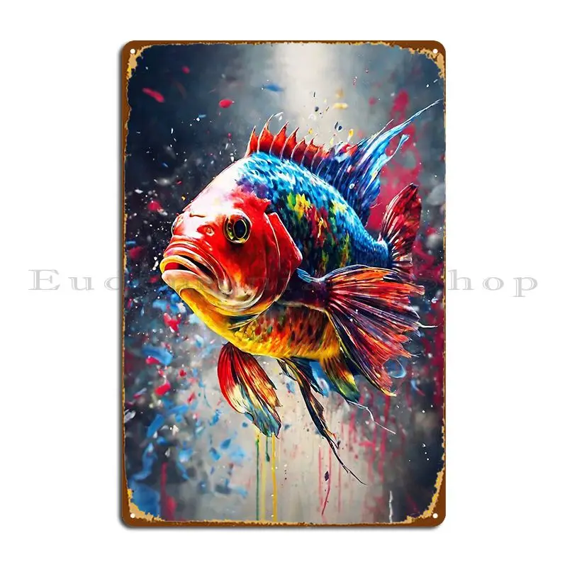 The Vibrant Hues Of The Siamese Cichlid Fish Burst Forth In A Color Splash Metal Plaque Poster Wall Decor Tin Sign Poster