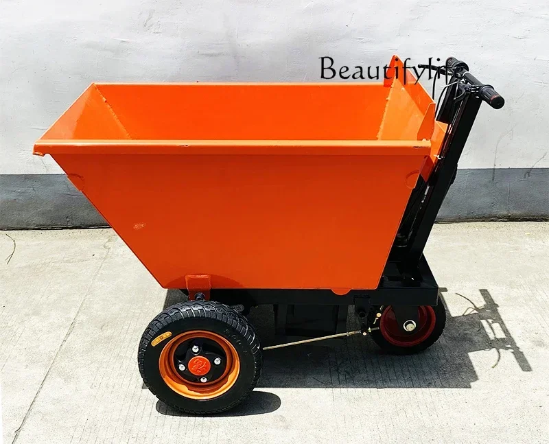 Electric Three-Wheel Engineering Vehicle Oblique Bucket Self-Unloading Construction Site Cement Sand Load Battery Car Handling