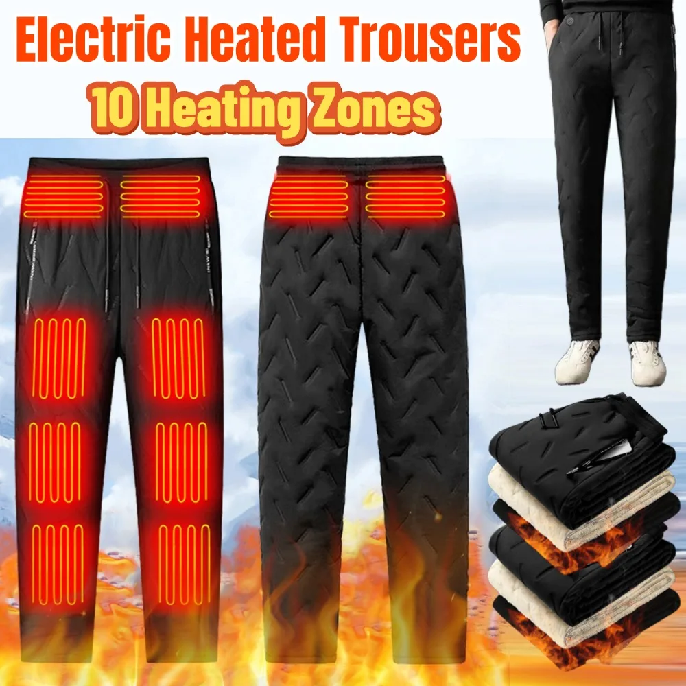 Mens Electric Heating Trousers 3 Temperature Control 8 Heated Areas Plush Heated Trousers Thickened for Fishing Hiking Camping