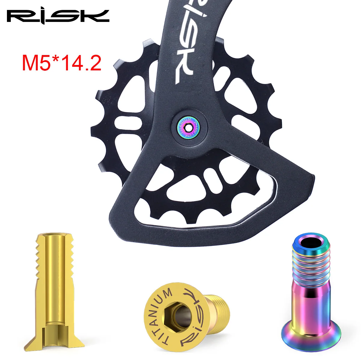 Risk MTB Road Bike Rear Derailleur Jockey Wheel Screws,Titanium alloy Bicycle Pulley Guide Wheel Fixing Bolts,2pcs M5*14.2mm image 2