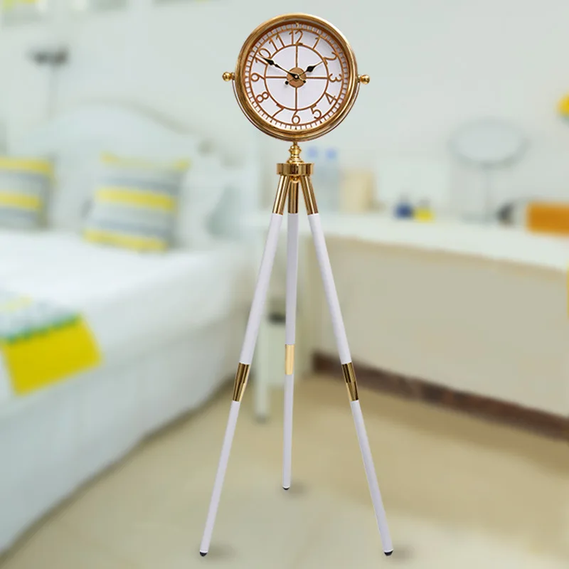 European retro three-legged floor clock home villa living room decoration ornament standing bell electroplating gear table clock