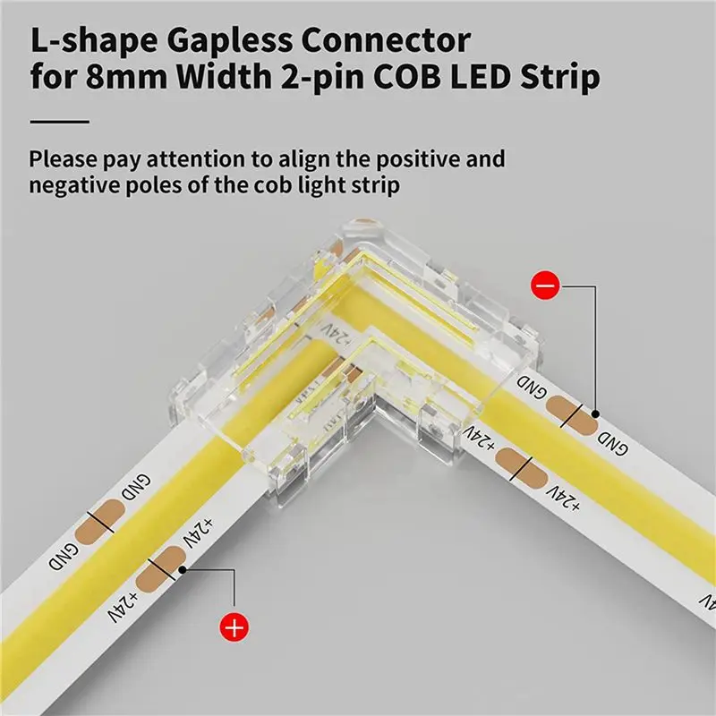 DT17 3 Set 8mm COB LED Strip Connector Kit 8 L-Shaped Corner Connector 2 Gapless Connector for COB LED Strip Lights