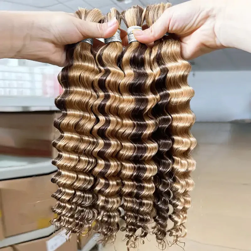 Destaque Onda Profunda Bulk Cabelo Humano para Trança, Cabelo Humano Natural, Tecelagem, Não Processados, Não 100%, Culry