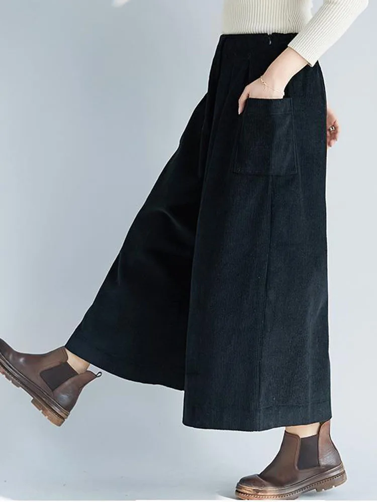 Baggy Womens Corduroy Culotte Vintage High Waist Wide Leg Pants Korean Fashion Ankle-length Big Size 4xl Pantalones Casual 2023