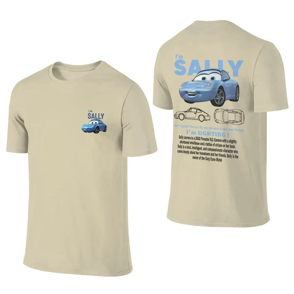 Men's Vintage Cars Sally T Shirts Lightning Mcqueen 100% Cotton Tops Front Back Two Sides Short Sleeve Round Neck Tees T-Shirt