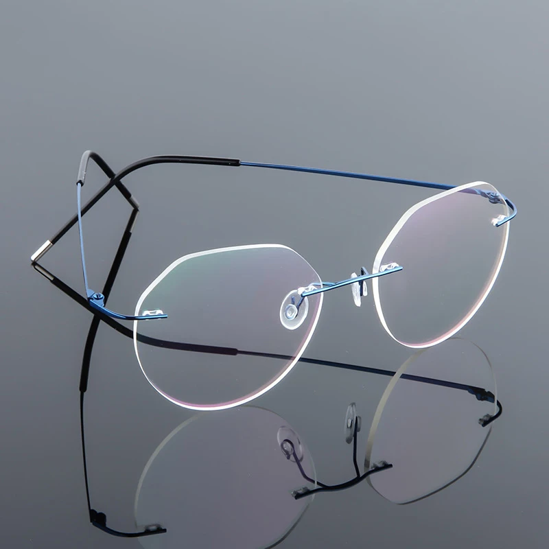 FELRES Randlose Titanlegierung Polygon Anti Blaues Licht Lesebrille Männer Frauen Memory Metall Grenzenlose Rezept Optische Gläser 6