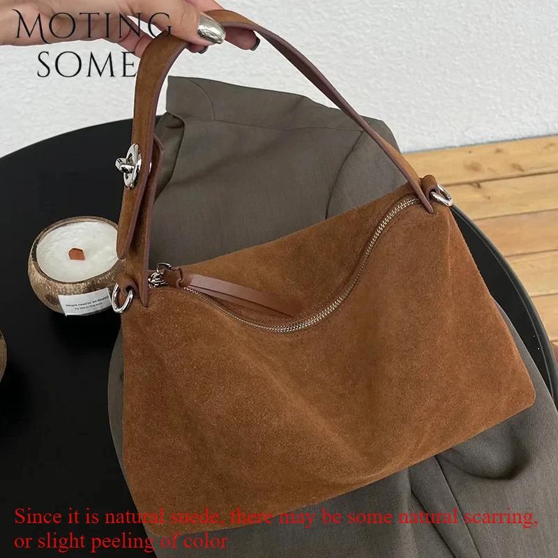 Motingsome Bag Women New Niche Suede Pouch Underarm Bags Retro Matte Cowhide Shoulder Crossbody Bag Handbag Trendy Bag 2024 New