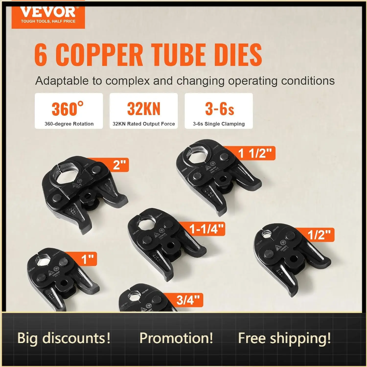 

18V Press Tool, 32KN Electric Pipe Crimping Tool for 1/2" to 2" Copper Pipes, 360° Rotation Automatic Crimper with Brushless Mot